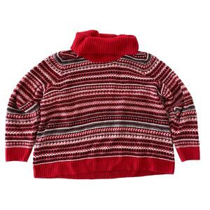 Lane Bryant Sweater Womens size 18-20 Knit Fair Isle Nordic Red Turtle Neck